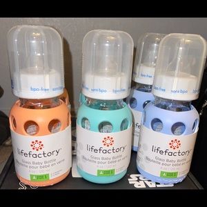 Lifefactory 4oz Baby Bottle Mixed Set of 6 Glass Bottles Silicone sleeves